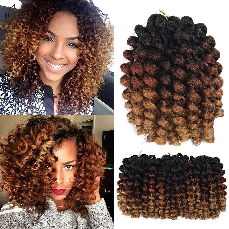 Wand Curl Crochet Braids Hair 8 Inch Jamaican Wand Curl Ombre Crochet Hair Jamaican Bounce Crochet Hair Wand Curl Colored Crochet Braids Ringlet Twist Hair Extension Crochet Hair For Black Women