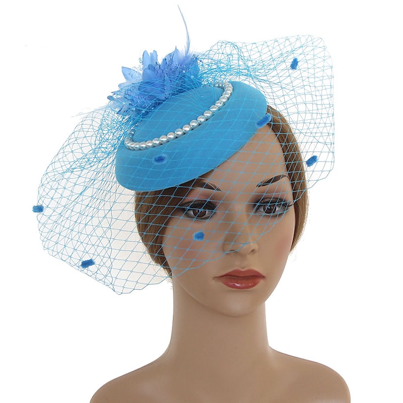 Fascinators Kentucky Derby Hat Headwear Organza Polyester / Polyamide Fedora Hat Floppy Hat Veil Hat Tea Party Horse Race Ladies Day Vintage Style Vintage Elegant With Feather Faux Pearl2