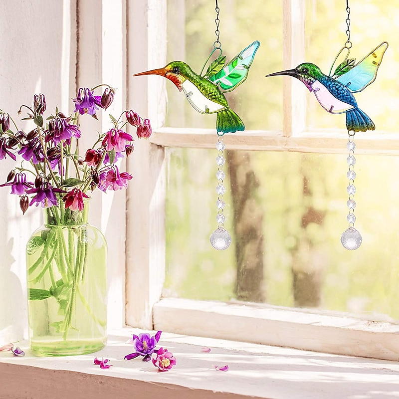 1pc, Hummingbird Crystal Sun Catcher Pendant, Hanging Prism Ball Garden Decoration