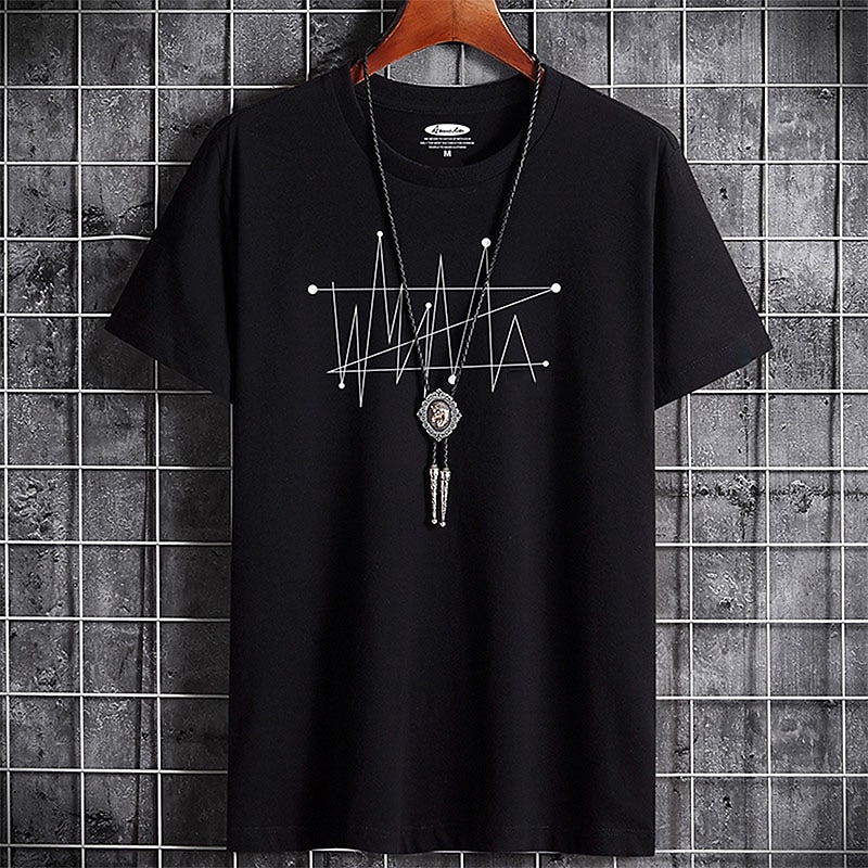 Men's Yellow Short Sleeve T-Shirt with Abstract Graphic Print, Casual Crew Neck Top2