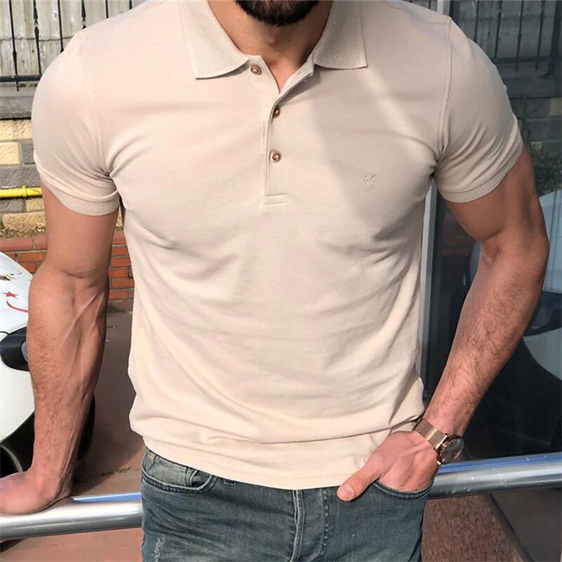 Men's Polo Shirt Golf Shirt Outdoor Casual Polo Collar Short Sleeve Fashion Streetwear Solid Color Plain Button Front Summer Regular Fit Black White Khaki Polo Shirt3