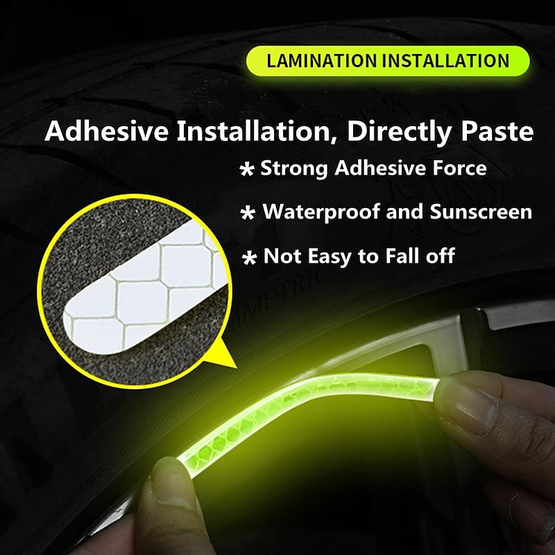 40pcs Car Wheel Hub Reflective Strip Sticker Car Motorcycle Wheel Strong Reflective Warning Sticker Tire Rim Reflective Decals Car Accessaries4