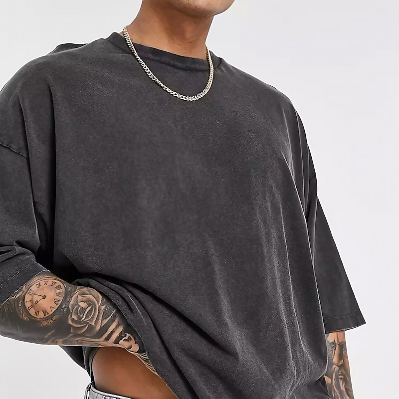 Men's T Shirt 100% Cotton Acid Wash Shirt Oversized Shirt Tee Top Short Sleeve Crew Neck Summer Plain Streetwear Designer Casual Daily Outdoor Sport Going out Black Blue Grey Top Tee for Men - Main Image