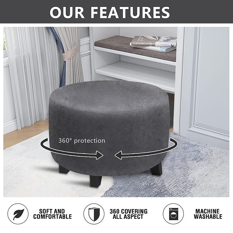 Round Velvet Ottoman Cover Folding Storage Stool Furniture Protector Soft Slipcover with Elastic Bottom Ottoman Cover3