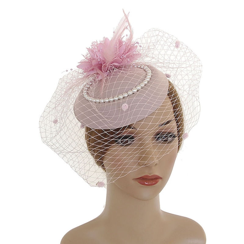 Fascinators Kentucky Derby Hat Headwear Organza Polyester / Polyamide Fedora Hat Floppy Hat Veil Hat Tea Party Horse Race Ladies Day Vintage Style Vintage Elegant With Feather Faux Pearl4