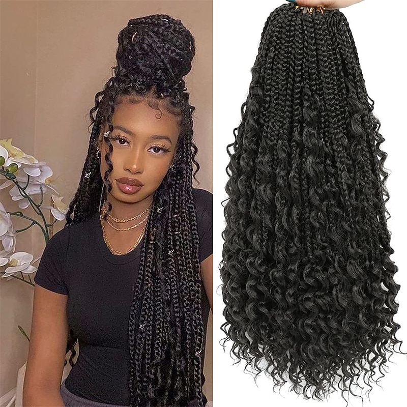 Crochet Box Braids Curly Ends 144 Strands 22 Inch Bohomian Crochet Braids Box Braids 3X Goddess Box Braids Crochet Hair Synthetic Crochet Braids Hair Extensions