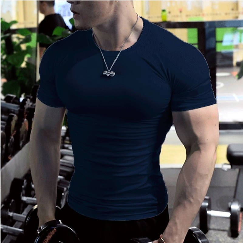 Men's Gym Shirt Running Shirt Short Sleeve Tee Tshirt Athletic Athleisure Solid Colored Quick Dry Soft Sweat wicking Breathable Jogging Training Bodybuilding Sportswear Activewear Black White Army3