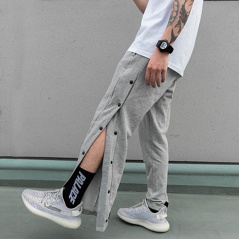 Men's Tear Away Basketball Pants Sweatpants Joggers Trousers High Split Snap Button Elastic Waist Solid Color Sports Outdoor Streetwear Casual Gray MA37 Black MA373