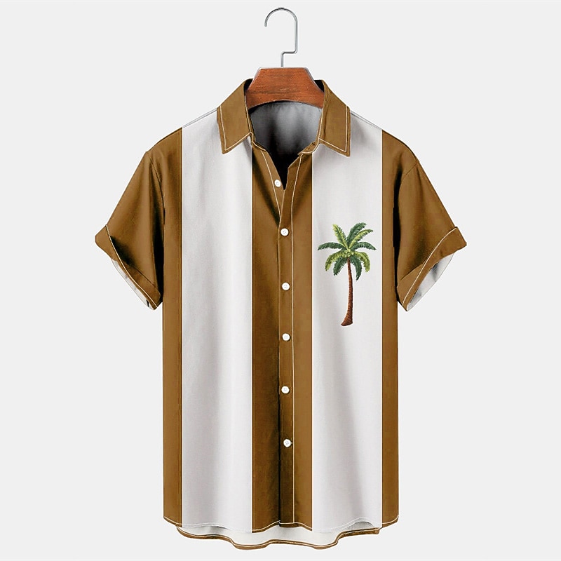 Men's Color Block Coconut Tree Tropical Plants Summer Shirt Casual Shirt Beach Shirt Short Sleeve Shirt Turndown Fashion 1950s Leisure Vacation Street Going out Black Blue Brown S M L2