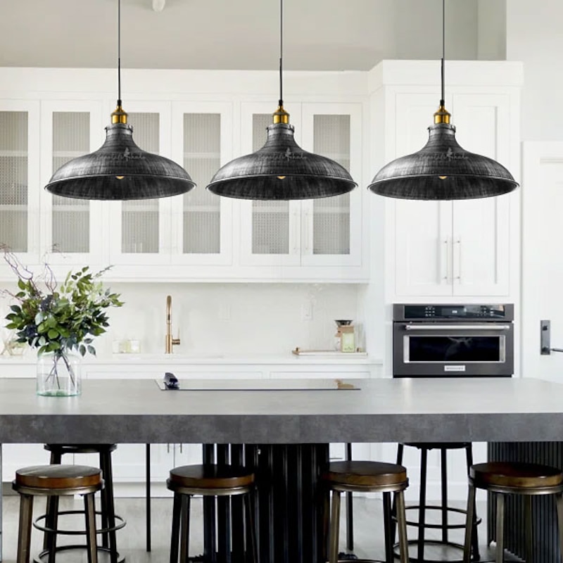 LED Pendant Light Hanging Ceiling Industrial Brushed Vintage Lampshade Bar Lighting ,Restaurant Lighting Antique Brushed Rustic Style Metal