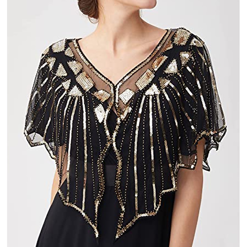 1920s Shawl Wraps Sequin Beaded Evening Cape Bridal Shawl Bolero Flapper Cover Up The Great Gatsby Retro Vintage Roaring 20s