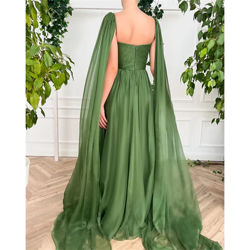 A-Line Evening Gown Elegant Dress Wedding Party Court Train Sleeveless V Neck Fall Wedding Guest Chiffon with Ruched4