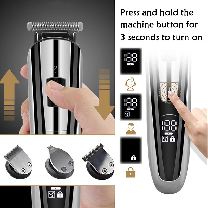 Kemei Hair Trimmer Electric Clipper Beauty Kit Multifunction Men's Shaver Beard Trimmer Cordless Cutting Machine LCD Display 54