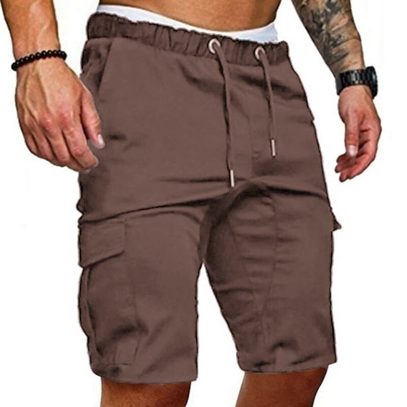 Men's Cargo Shorts Workout Shorts Casual Shorts Drawstring Multi Pocket Solid Colored Comfort Wearable Outdoor Daily Streetwear Casual ArmyGreen Black Micro-elastic2