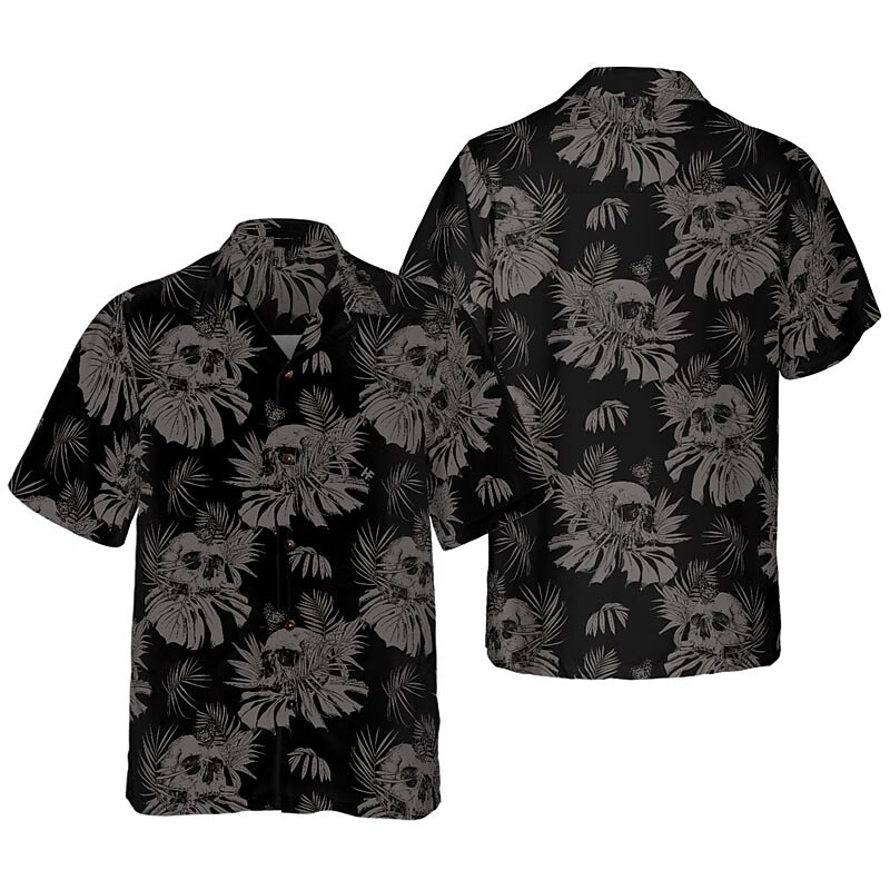 Men's Skull Leaves Tropical Plants Shirt Summer Hawaiian Shirt Aloha Shirt Short Sleeve Shirt Turndown Tropical Fashion Hawaiian Casual Hawaiian Holiday Black Purple Brown S M L4