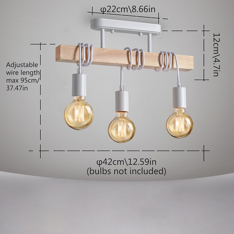 LED Pendant Light Industrial Wood with 3 Heads Adjustable Pendent Chandelier Light Vintage Semi Flush Ceiling Light Living Room E27 Bulb Drop Light Kitchen Dining Room Black Hanging Light2