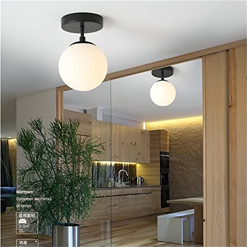 LED Flush Mount Ceiling Light Glass Globe 1-Light Black Hallway Ceiling Lamp Minimalist Design Vintage Ceiling Light Fixtures for Bedroom Living Room Foyer Kitchen (1 Pack)2
