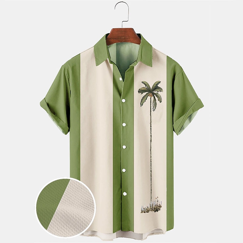 Men's Color Block Coconut Tree Tropical Plants Shirt Summer Hawaiian Shirt Bowling Shirt Short Sleeve Shirt Turndown Fashion 1950s Leisure Vacation Street Going out Black Pink Blue S M L3