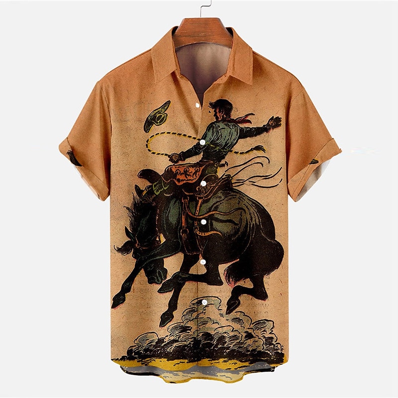 Kentucky Derby Men's Vintage Cowboy Shirt Button Up Shirt Vintage Hawaiian Shirts Short Sleeve Vintage Tropical Fashion Outdoor Beach Summer Spring Turndown Print Button-Down Funny Kentucky Derby3