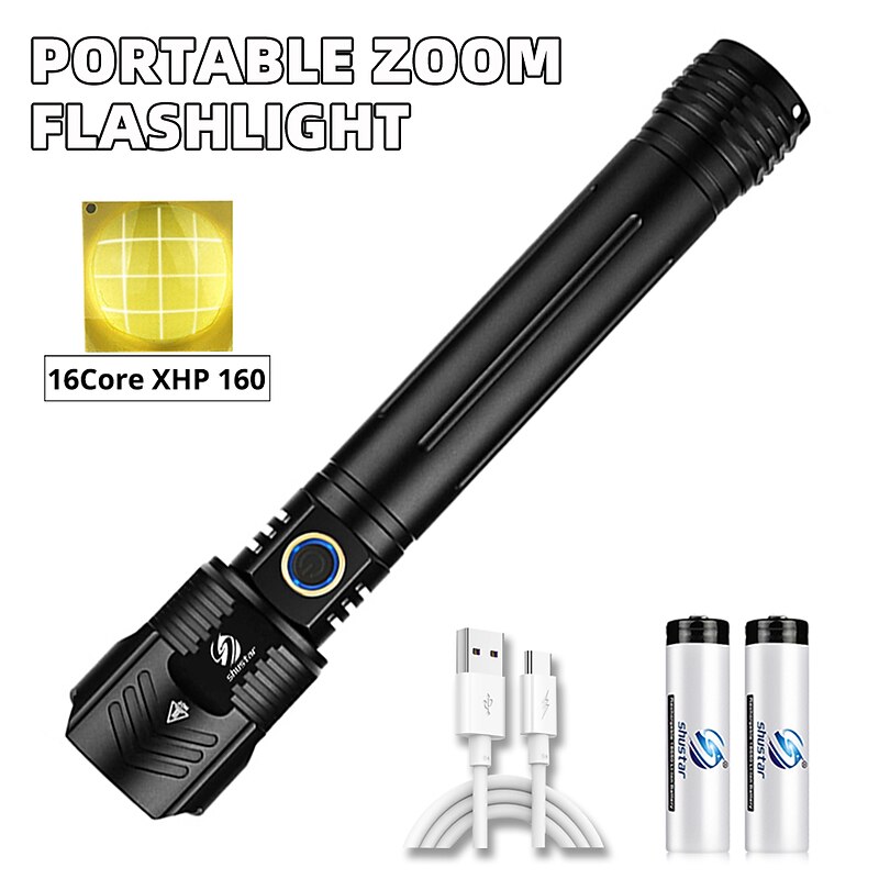 LED Flashlight Outdoor Super Bright XHP160 Powerful XHP99 Waterproof Torch USB Rechargeable 18650 Lantern Portable Zoom Camping Light