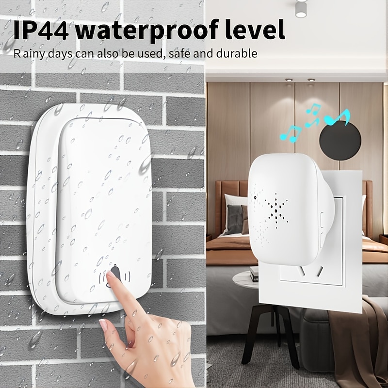 Self Powered Wireless Doorbell Waterproof No Battery Needed 38 Ringtones Plug-in Ding Dong Door Bell High Volume Nursing Bell3