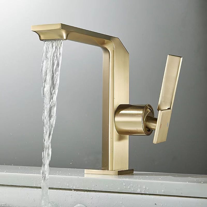 Waterfall Bathroom Sink Mixer Faucet Brass, Single Handle Basin Taps One Hole Faucets with Hot and Cold Hose, Waterfall Spout Brass Bath Tap Chrome Black Gold Grey3