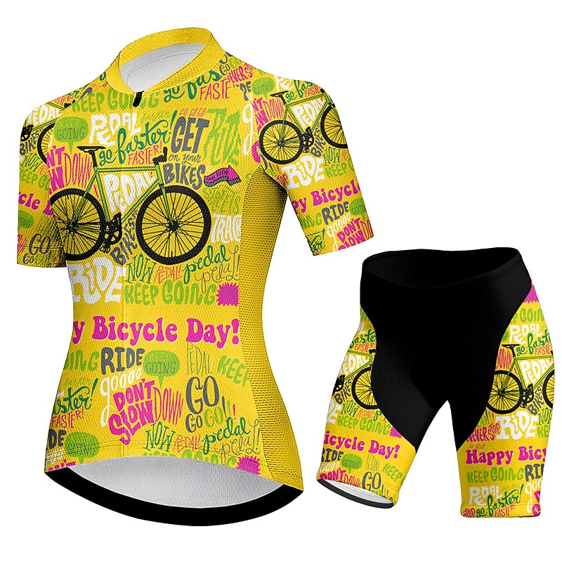 Women's Cycling Jersey with Shorts Short Sleeve Mountain Bike MTB Road Bike Cycling Yellow Blue Purple Graphic Bike Breathable Quick Dry Spandex Sports Graphic Letter & Number Funny Clothing Apparel2