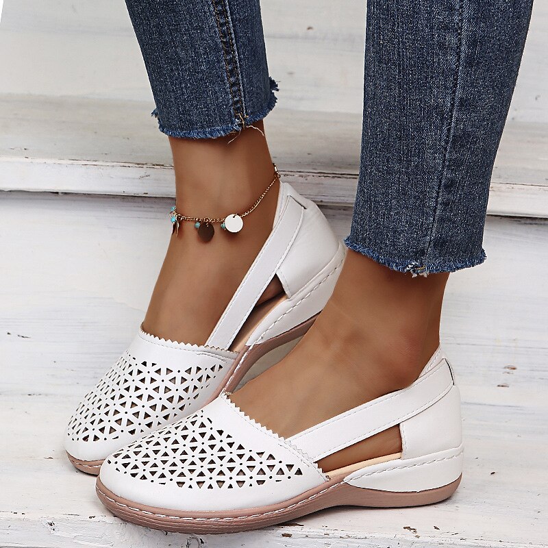 Women's White Cut-Out Slip-On Flats - Comfortable Casual Shoes for Daily Wear3