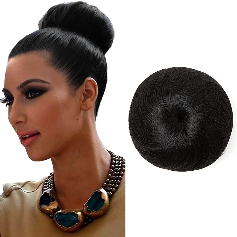 Black Hair Bun Hair Pieces for Women Girls Lady Drawstring Fake Ballet Bun Extensions Synthetic Updo Donut Chignon One Piece