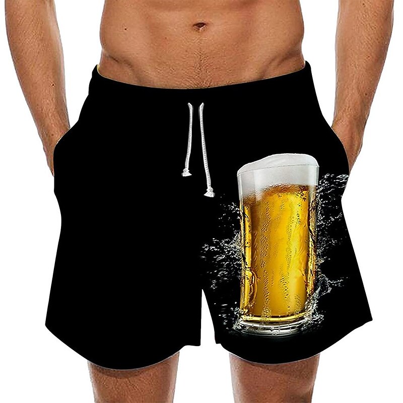 Men's Optical Illusion Print Oktoberfest Beer Swim Trunks Swim Shorts Board Shorts Hawaiian Holiday Drawstring with Mesh lining Elastic Waist Designer Clothing Apparel4