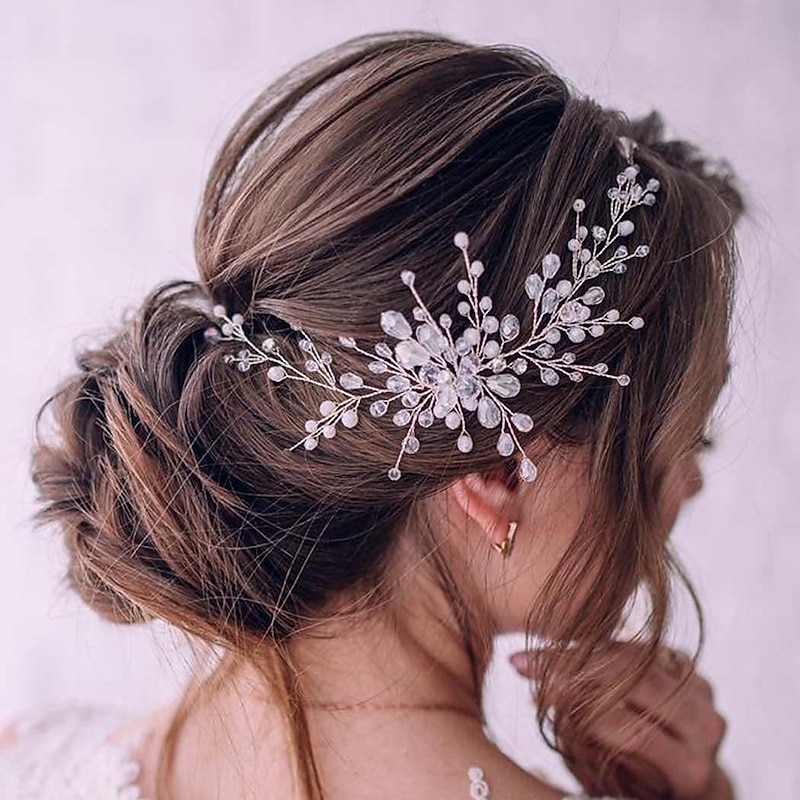 Crystal Bride Wedding Hair Comb Silver Rhinestone Bridal Hair Clip Sparkly Hair Piece Gem Hair Accessories for Women and Girls
