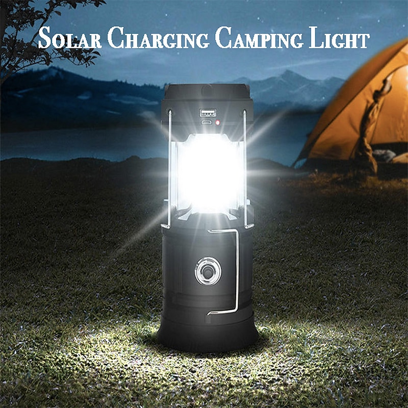 Solar LED Camping Lantern Waterproof Rechargeable Tent Lamp Portable Lanterns Emergency Lights Market Lamp Energy Saving Bulb