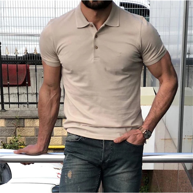 Men's Polo Shirt Golf Shirt Outdoor Casual Polo Collar Short Sleeve Fashion Streetwear Solid Color Plain Button Front Summer Regular Fit Black White Khaki Polo Shirt2