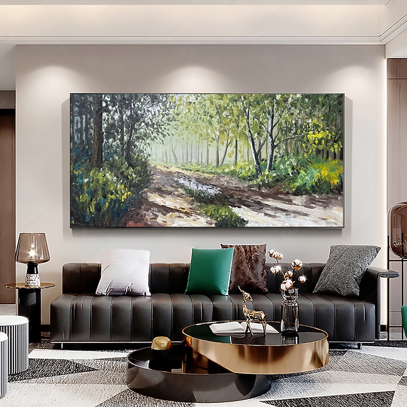 Handmade Oil Painting Canvas Wall Art Decor Abstract Green Forest Painting Original Landscape Painting for Home Decor With Stretched Frame/Without Inner Frame Painting 6