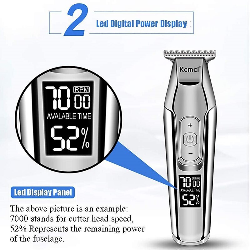 Kemei Hair Clipper Beard Trimmer Professional for Men Adjustable Speed LED Digital Carving Clippers Electric Razor KM-50273