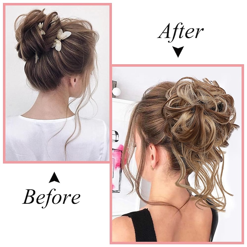 Bun Hair Piece Tousled Updo Hair Extensions With Elastic Hair Bands curly Hair Bun Scrunchle for Women4