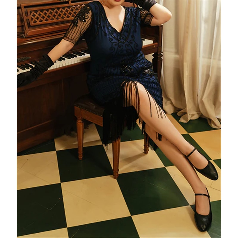Roaring 20s 1920s Cocktail Dress Flapper Dress Cocktail Dress Accesories Set The Great Gatsby Wedding Guest Sequins Tassel Fringe Fancy Dress Women's Masquerade Party / Evening Prom Wedding Reception3