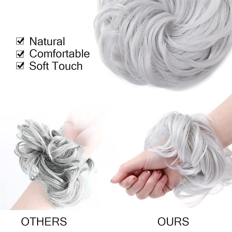 Messy Buns Hairpiece Hair Scrunchies Full Thick Updo Hair Piece With Elastic Rubber Band Hair Bun Extension Curly Wavy Synthetic Donut Hair Chignons For Women Girls3