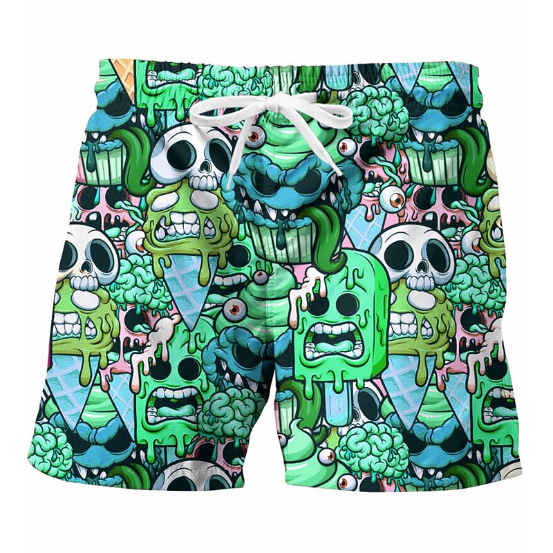 Men's Graphic Skull Swim Trunks Swim Shorts Board Shorts Mid Waist Hawaiian Designer Boho Casual Daily Holiday Drawstring with Mesh lining Elastic Waist Designer Clothing Apparel3