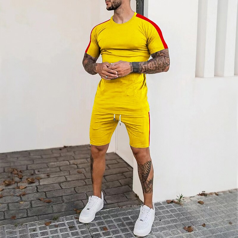 Men's T-shirt Suits Tracksuit Tennis Shirt Shorts and T Shirt Set Short Sleeve V Neck Summer Spring Letter Curve Sports Designer Basic Drawstring 2 Piece Print Outdoor Street Daily Black White Yellow2