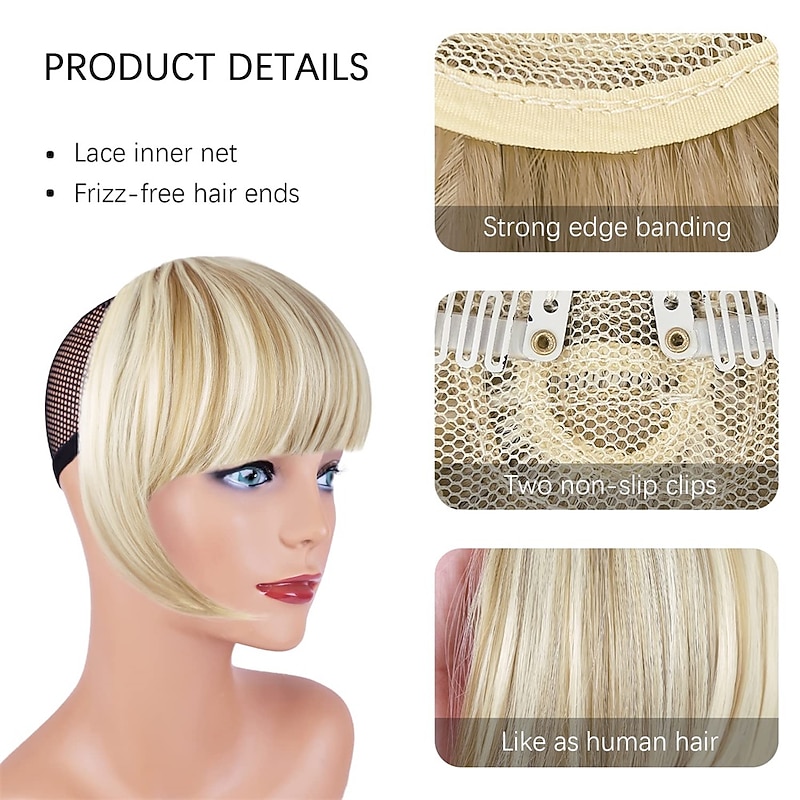 Blonde Bangs Clip in Bangs Blonde Clip in Thick Natural Full Front Neat Bangs Straight Fringe Bang with Temples One Piece Hairpiece4