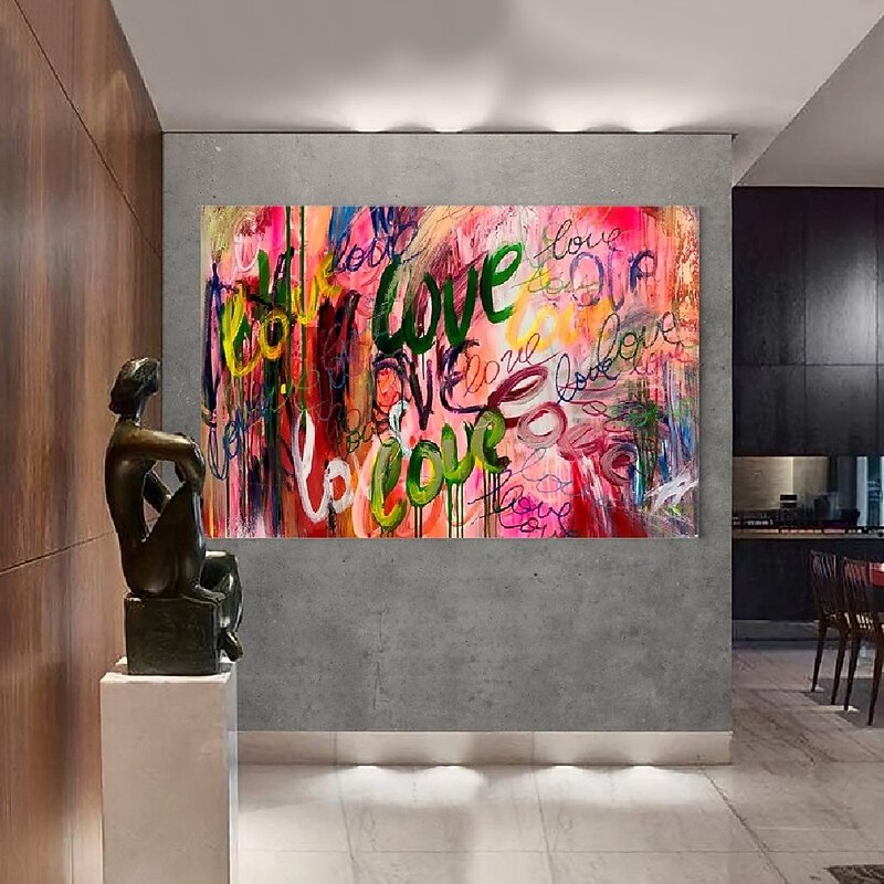 Handmade Hand Painted Oil Painting Wall Modern Abstract Painting Love Graffiti Canvas Painting Home Decoration Decor Rolled Canvas No Frame Unstretched3