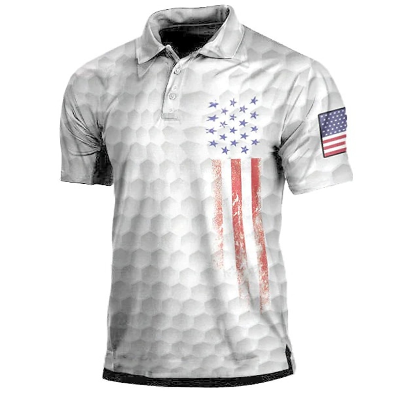 Men's American Flag Veterans Polo Shirts Golf Shirt Short Sleeve Polo Shirts Collared Shirts Casual Streetwear Vacation Wear Party Outfits Buttons 3D Print White2