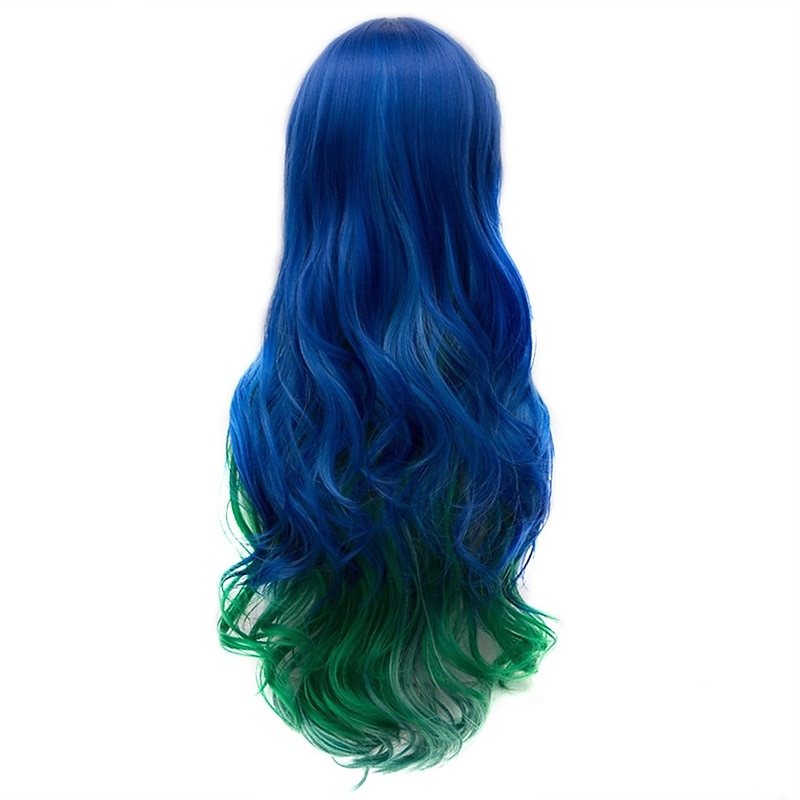 Women Peacock Blue Green Wig Long Curly Wavy Wigs for Girl 29.5 Inch Colorful Wig Cosplay Costume Party Fluffy Wig Synthetic Charming Heat Friendly Ombre Wig  Halloween Wigs St.Patrick's Day Wigs3
