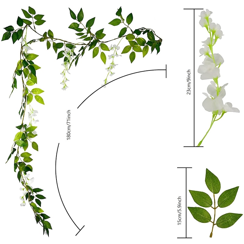 4Pcs Total 720cm/23.6ft Artificial Flowers Silk Wisteria Garland Artificial Wisteria Vine Rattan Silk Hanging Flower for Home Garden Outdoor Ceremony Wedding Arch Floral Decor4