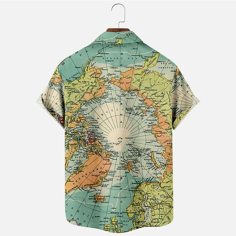 Men's Map Graphic Prints Shirt Short Sleeves Shirt Turndown Vacation Street Green Print Button-Down Clothing Apparel Vintage Sports Fashion Streetwear2