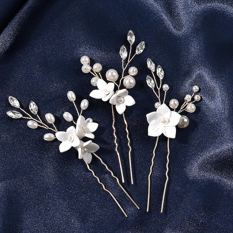 Wedding Hair Comb Bridal Hair Pins Set Silver Crystal Pearl Hair Side Comb U-shaped Flower Rhinestone Wedding Hair Accessories for Bride Bridesmaid Prom4
