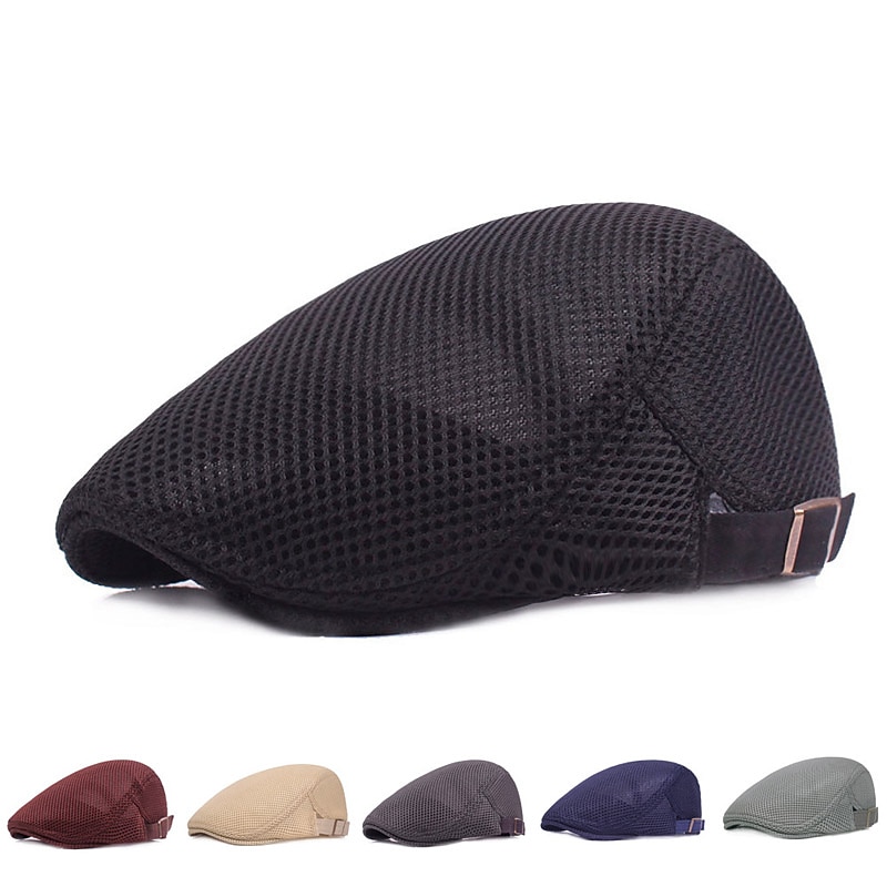 Men's Flat Cap Black White Polyester Mesh Streetwear Stylish 1920s Fashion Outdoor Daily Going out Plain Sunscreen