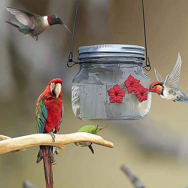 Hummingbird Feeders for Outdoors Portable Applies to All Birds, Bottle Hanging Humming Bird Feeder Outside, Leak-Proof Easy to Clean and Fill, with 3 Feeding Port3