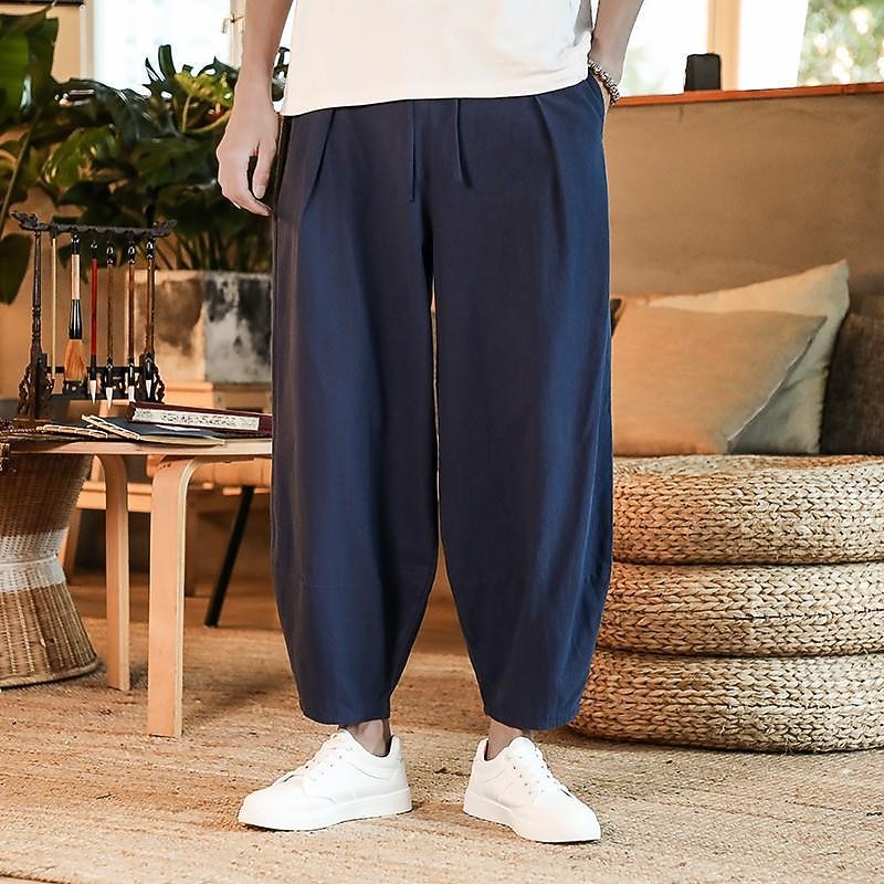 Men's Linen Pants Trousers Summer Pants Beach Pants Pleated Pants Drawstring Elastic Waist Plain Comfort Outdoor Daily Holiday Fashion Casual Gray Green Black Inelastic4